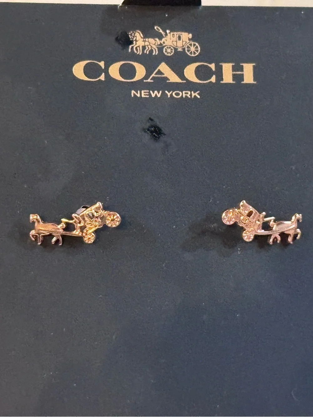 Coach Signature Stagecoach Post Stud Earrings Rose Gold Copper Color Pierced - Picture 1 of 9